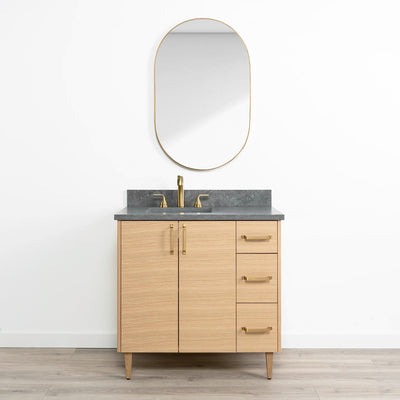 Ashbury 36" Natural White Oak Bathroom Vanity, Left Sink