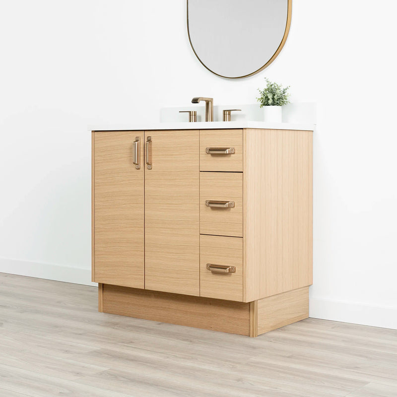 Ashbury 36" Natural White Oak Bathroom Vanity, Left Sink