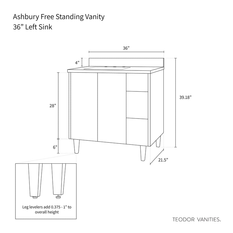 Ashbury 36" Natural White Oak Bathroom Vanity, Left Sink