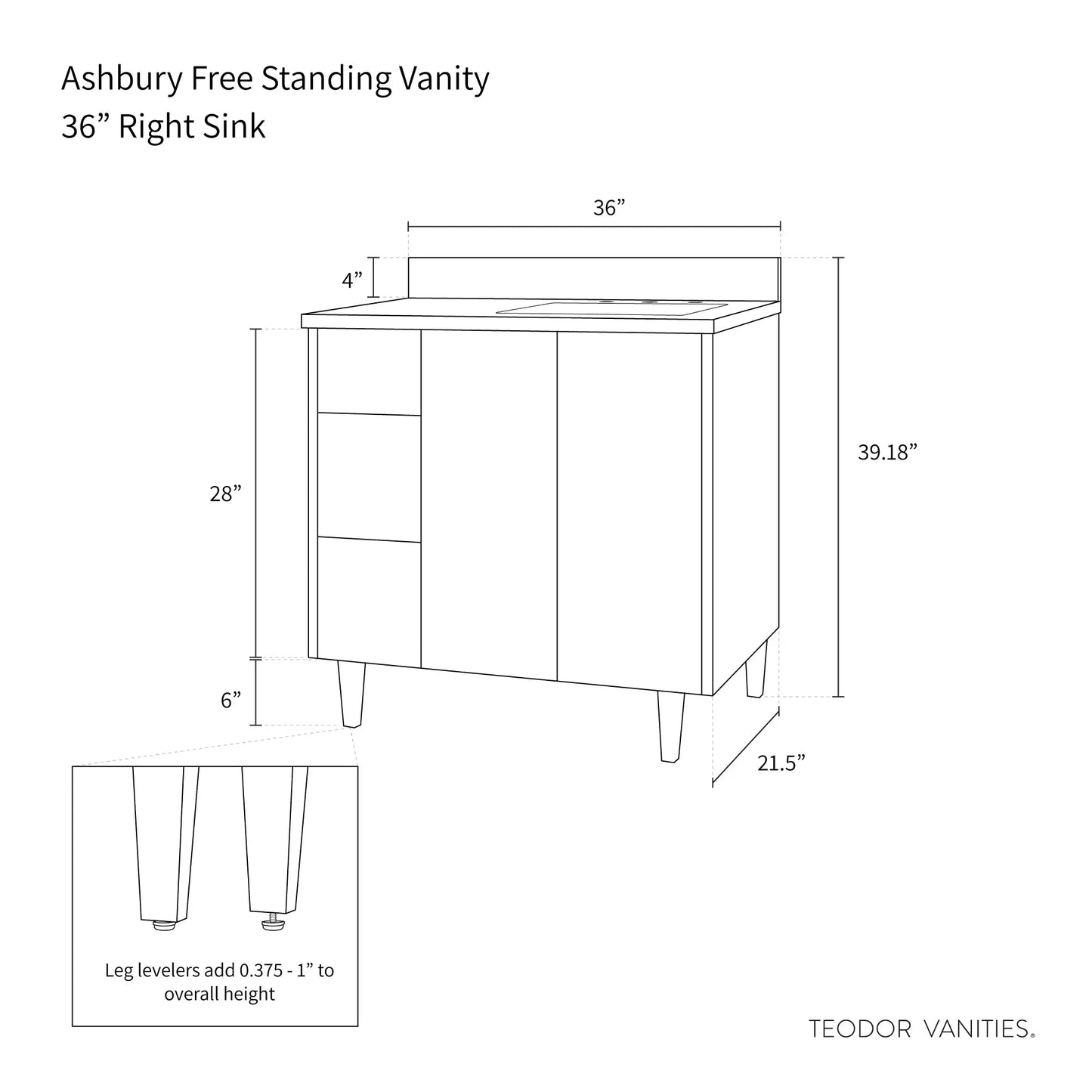 
                  
                    Ashbury SLIM 36" Natural White Oak Bathroom Vanity, Right Sink Teodor Bathroom Vanity Canada
                  
                