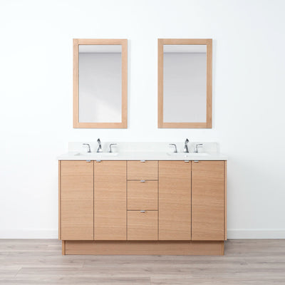 Ashbury 60" Natural White Oak Bathroom Vanity, Double Sink