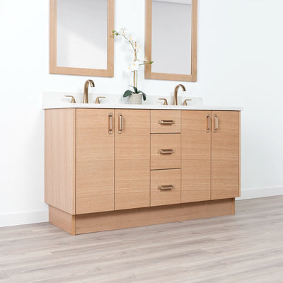 Ashbury 60" Natural White Oak Bathroom Vanity, Double Sink