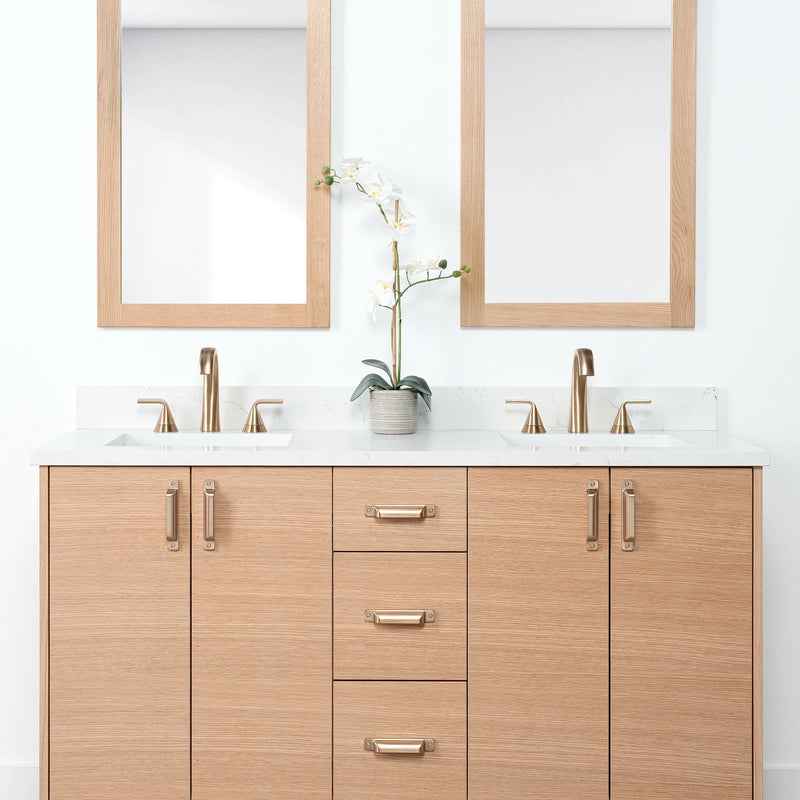 Ashbury 60" Natural White Oak Bathroom Vanity, Double Sink