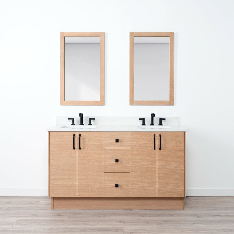 Ashbury 60" Natural White Oak Bathroom Vanity, Double Sink