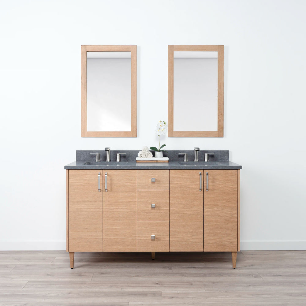 Ashbury 60" Natural White Oak Bathroom Vanity, Double Sink