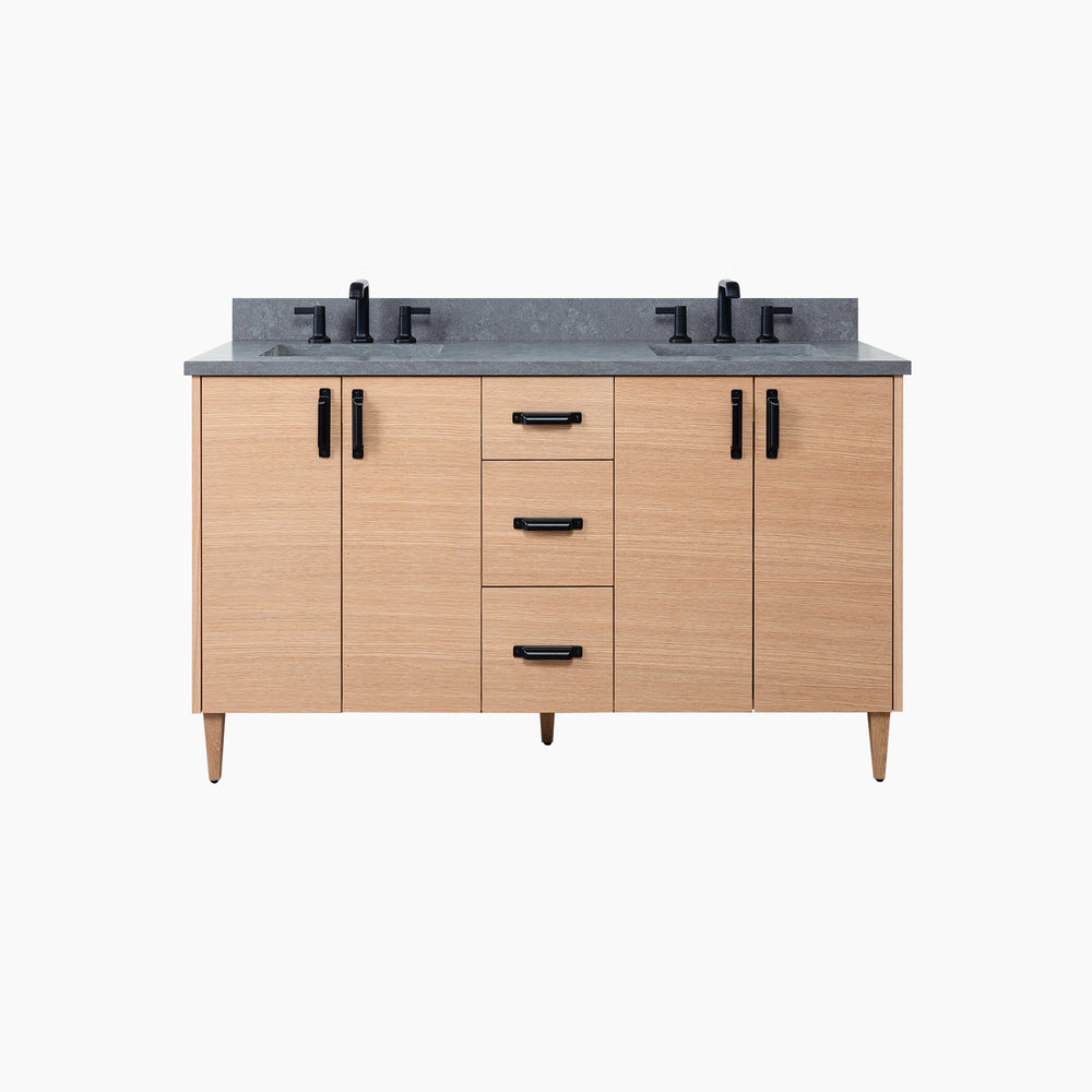 Ashbury 60" Natural White Oak Bathroom Vanity, Double Sink