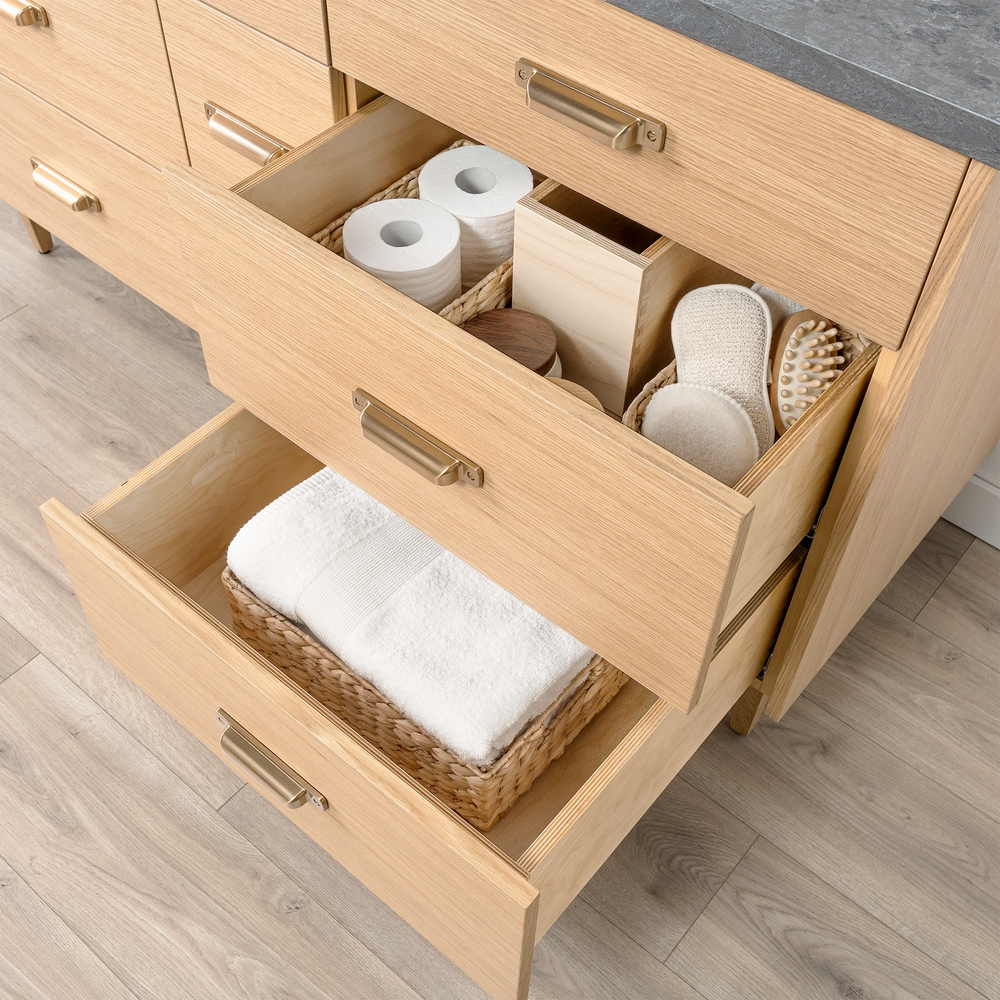 
                  
                    Ashbury 60" Natural White Oak Bathroom Vanity, Double Sink - All Drawers
                  
                