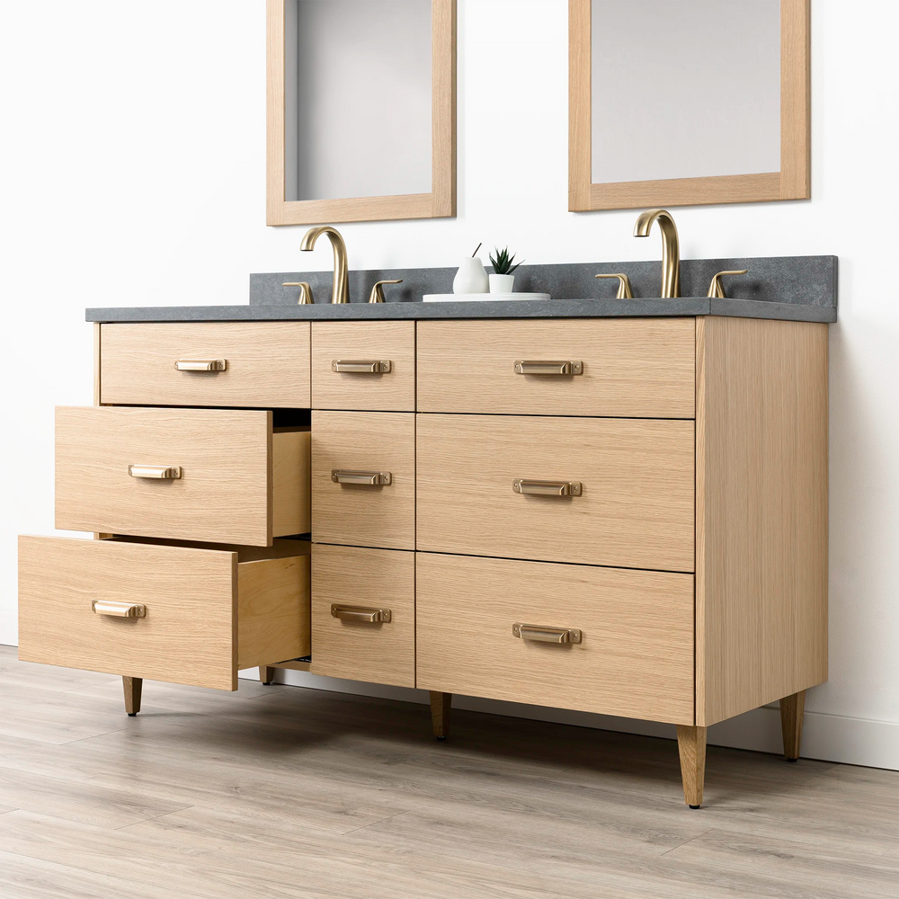 
                  
                    Ashbury 60" Natural White Oak Bathroom Vanity, Double Sink w/ Drawers
                  
                