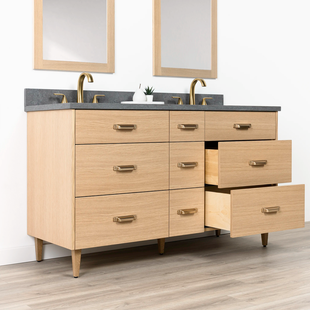 
                  
                    Ashbury 60" Natural White Oak Bathroom Vanity, Double Sink w/ Drawers
                  
                