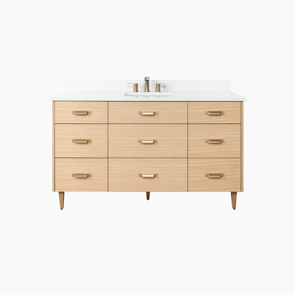 Ashbury 60" Natural White Oak Bathroom Vanity w/ Drawers