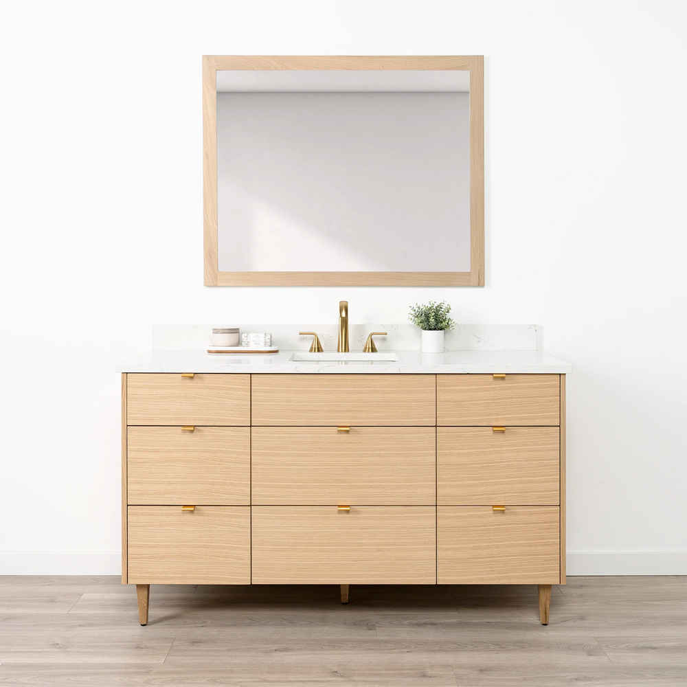 Ashbury 60" Natural White Oak Bathroom Vanity w/ Drawers