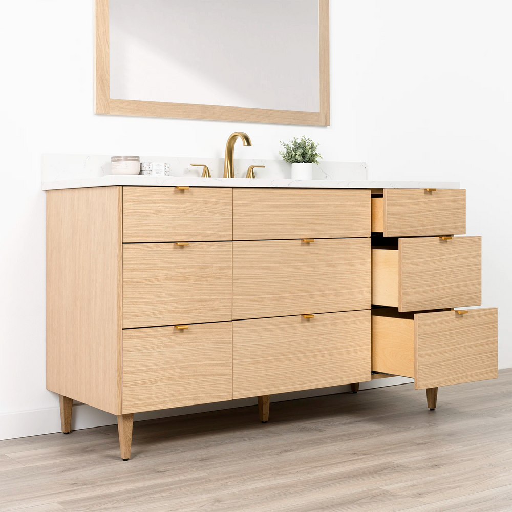 
                  
                    Ashbury 60" Natural White Oak Bathroom Vanity - All Drawers
                  
                