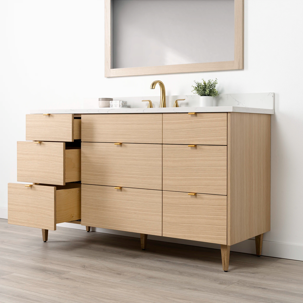 
                  
                    Ashbury 60" Natural White Oak Bathroom Vanity - All Drawers
                  
                