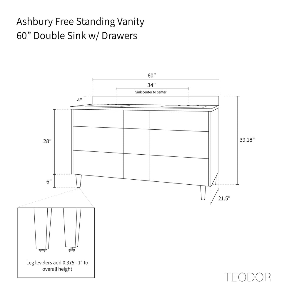 
                  
                    Ashbury SLIM 60" Natural White Oak Bathroom Vanity, Double Sink - All Drawers Teodor Bathroom Vanity Canada
                  
                