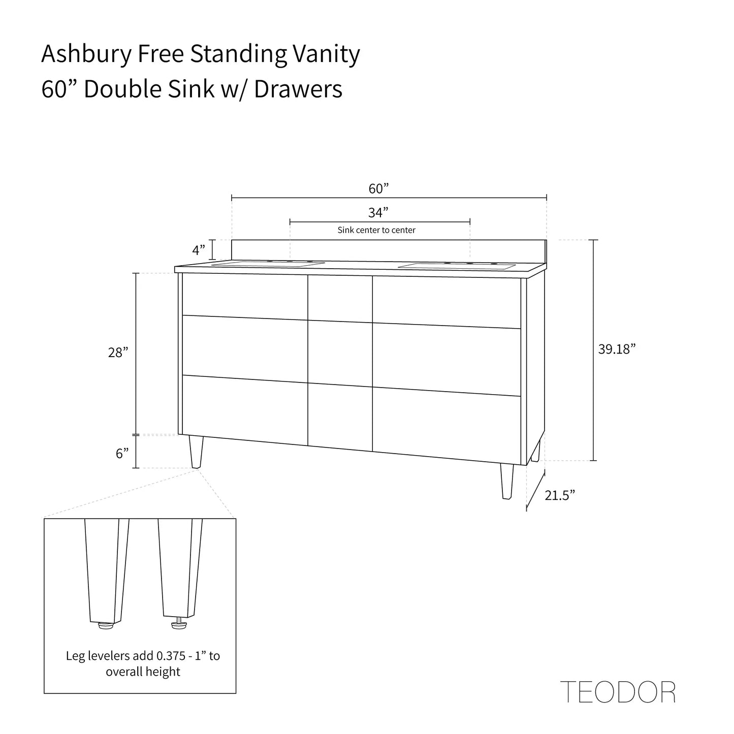 
                  
                    Ashbury SLIM 60" Natural White Oak Bathroom Vanity, Double Sink - All Drawers Teodor Bathroom Vanity Canada
                  
                