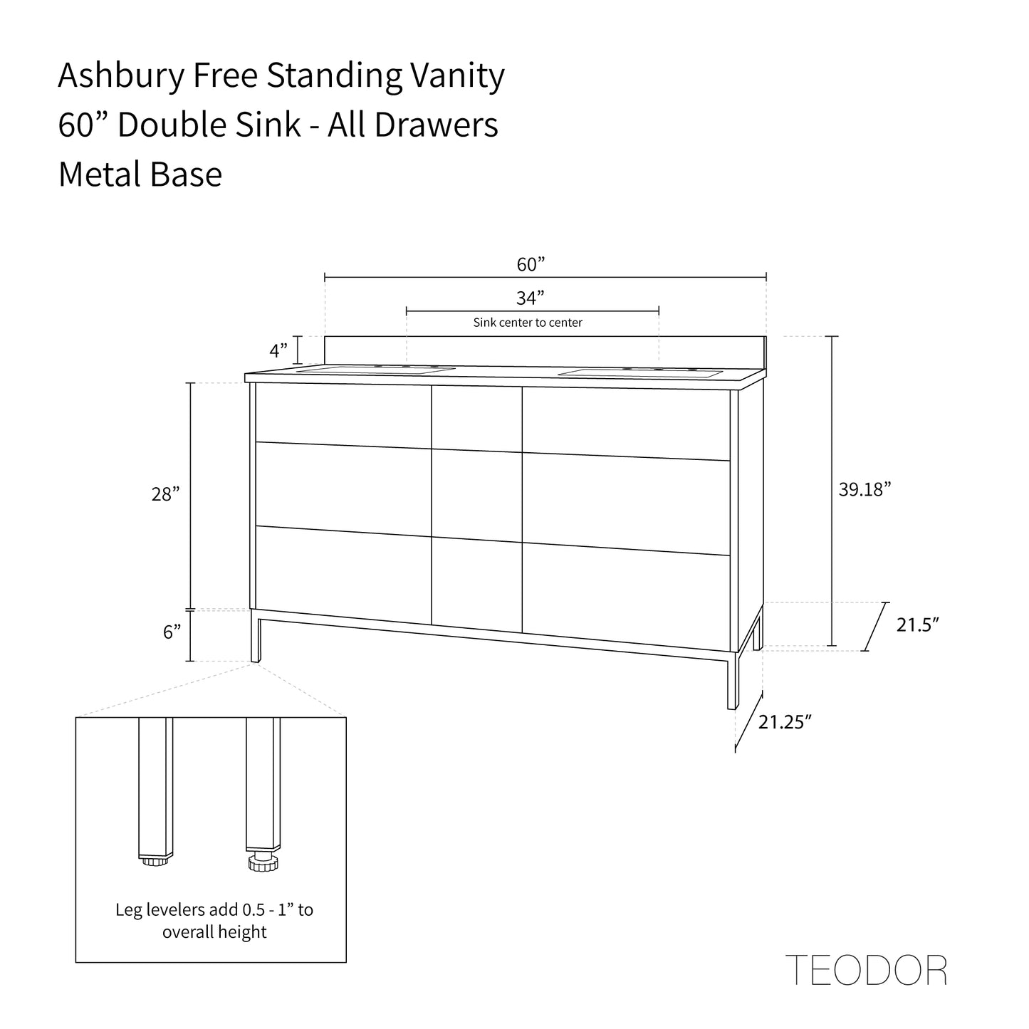 
                  
                    Ashbury 60" Natural White Oak Bathroom Vanity, Double Sink - All Drawers
                  
                