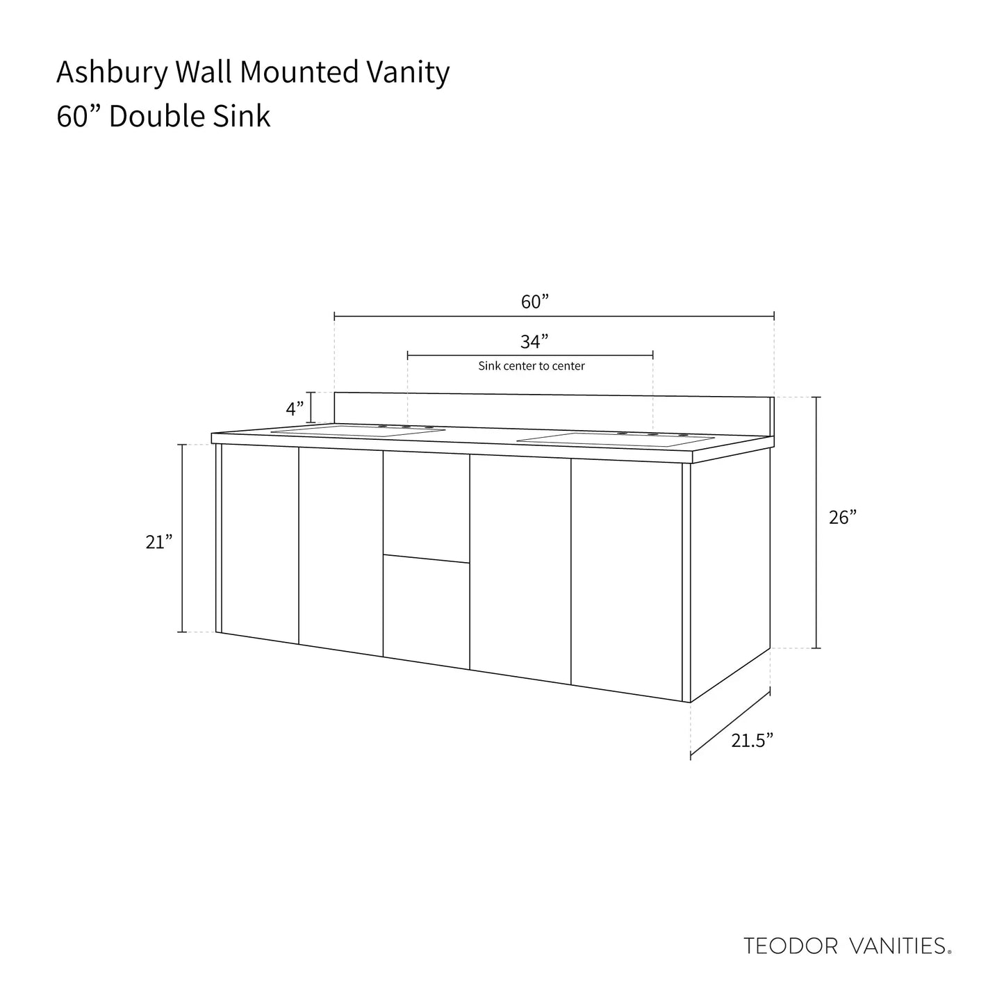 
                  
                    Ashbury SLIM 60" Wall Mount Natural White Oak Bathroom Vanity, Double Sink Teodor Bathroom Vanity Canada
                  
                