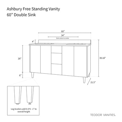 Ashbury 60" Natural White Oak Bathroom Vanity, Double Sink