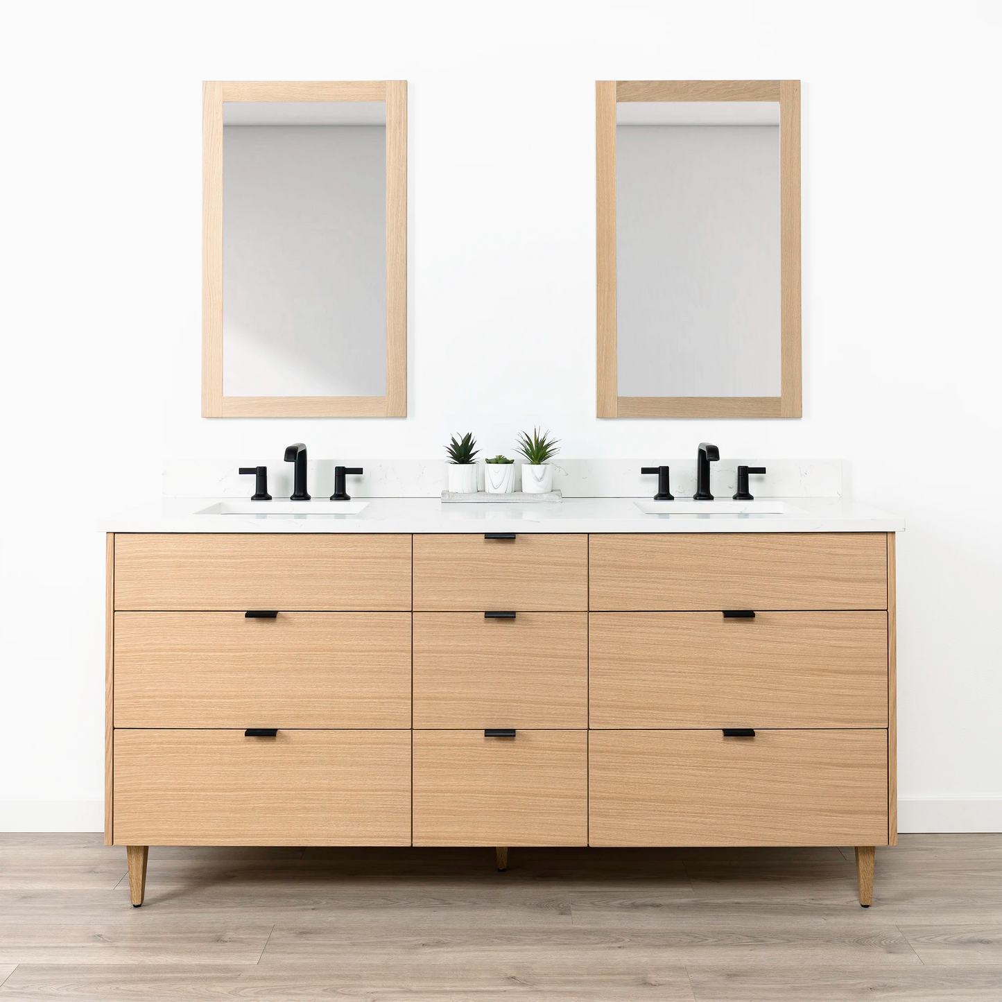 Ashbury 72" Natural White Oak Bathroom Vanity, Double Sink w/ Drawers