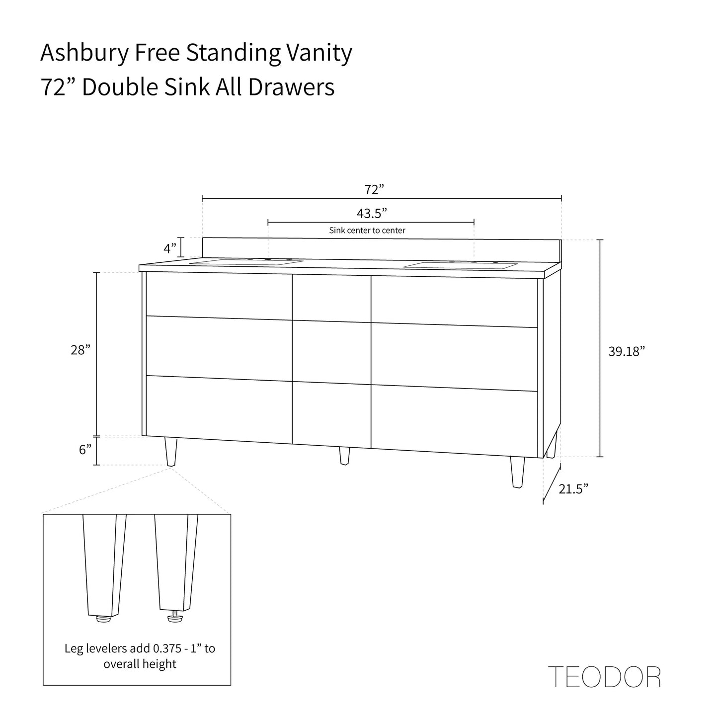 
                  
                    Ashbury SLIM 72" Natural White Oak Bathroom Vanity, Double Sink - All Drawers Teodor Bathroom Vanity Canada
                  
                
