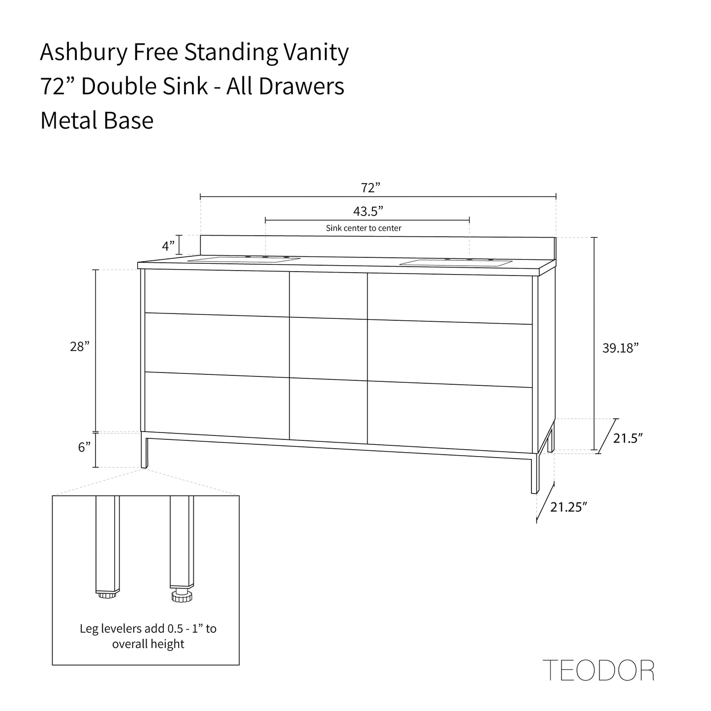 
                  
                    Ashbury 72" Natural White Oak Bathroom Vanity, Double Sink - All Drawers
                  
                