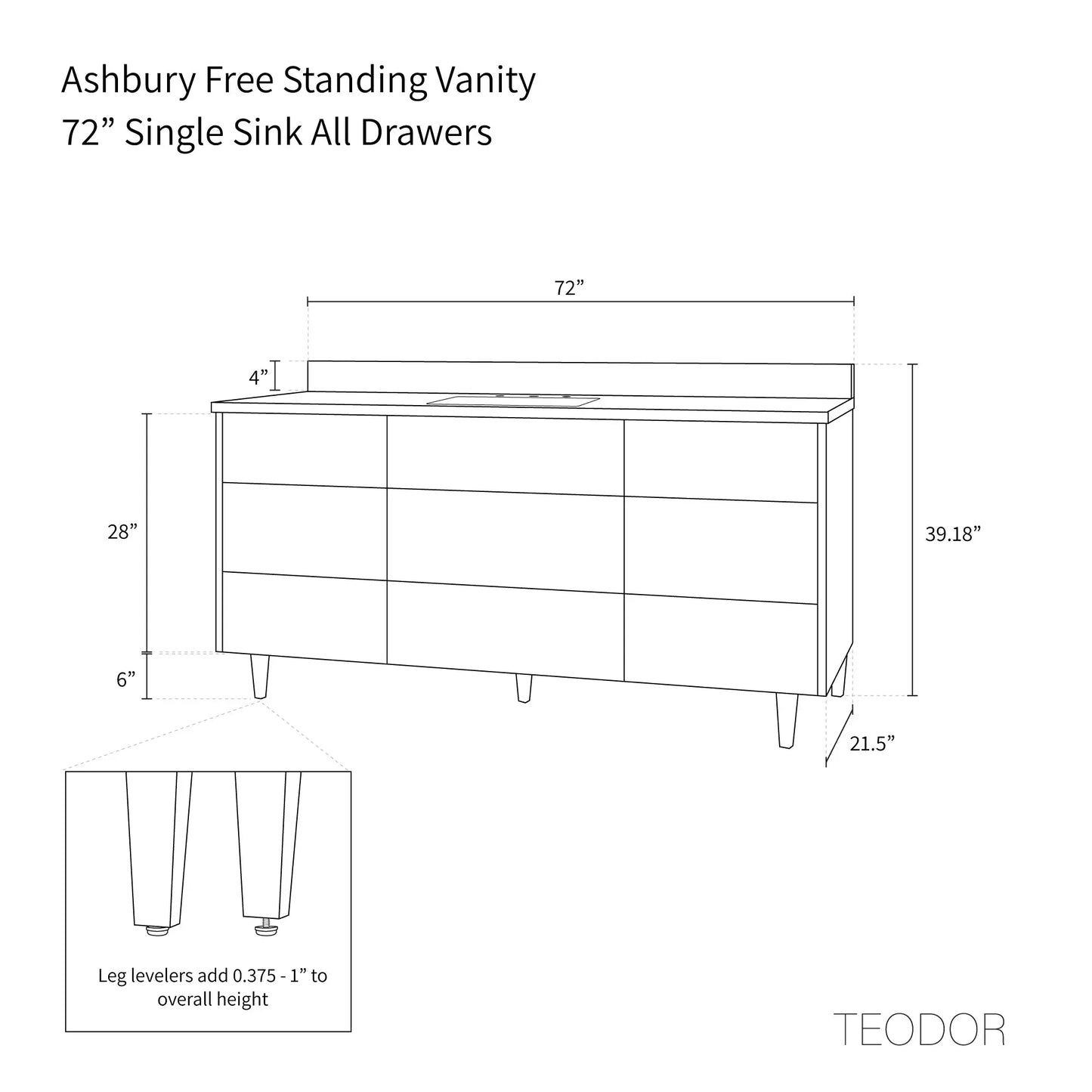 
                  
                    Ashbury SLIM 72" Natural White Oak Bathroom Vanity - All Drawers Teodor Bathroom Vanity Canada
                  
                