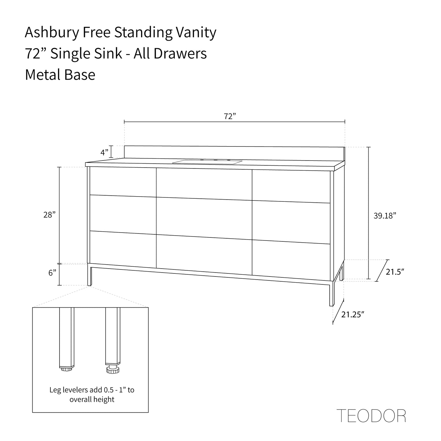 
                  
                    Ashbury 72" Natural White Oak Bathroom Vanity - All Drawers
                  
                