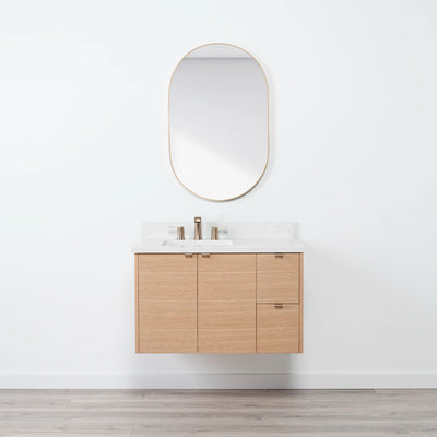 Ashbury 36" Wall Mount Natural White Oak Bathroom Vanity, Left Sink