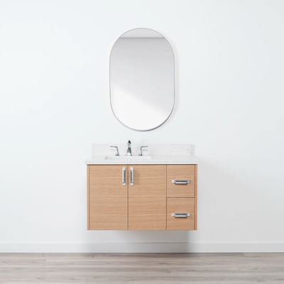 Ashbury 36" Wall Mount Natural White Oak Bathroom Vanity, Left Sink