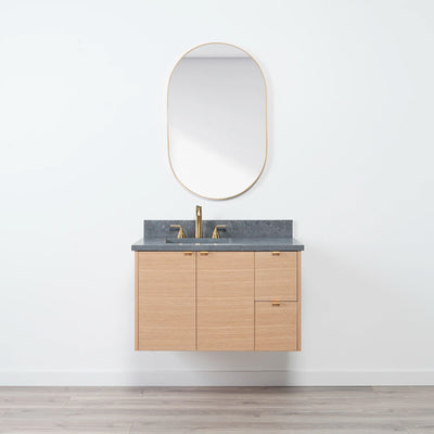 Ashbury 36" Wall Mount Natural White Oak Bathroom Vanity, Left Sink