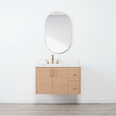 Ashbury 36" Wall Mount Natural White Oak Bathroom Vanity, Left Sink