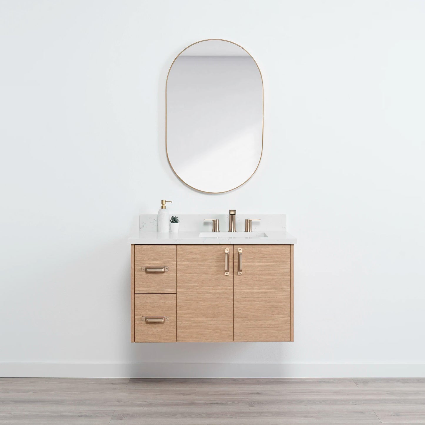 Ashbury 36" Wall Mount Natural White Oak Bathroom Vanity, Right Sink