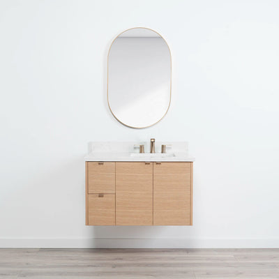 Ashbury 36" Wall Mount Natural White Oak Bathroom Vanity, Right Sink