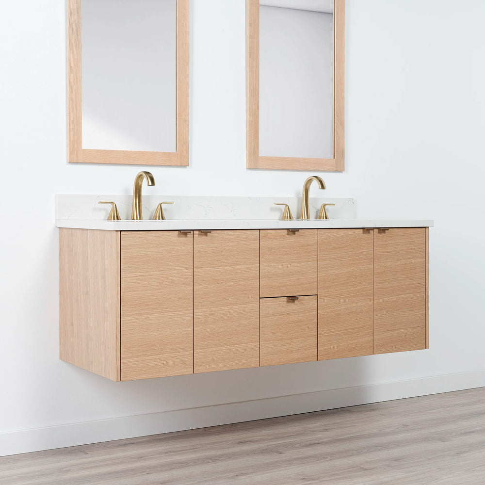 
                  
                    Ashbury 60" Wall Mount Natural White Oak Bathroom Vanity, Double Sink
                  
                