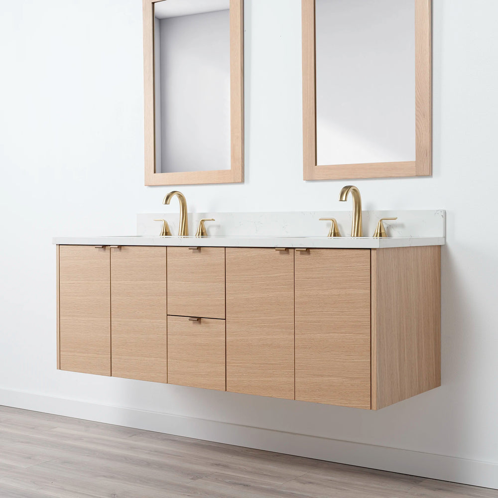 
                  
                    Ashbury 60" Wall Mount Natural White Oak Bathroom Vanity, Double Sink
                  
                