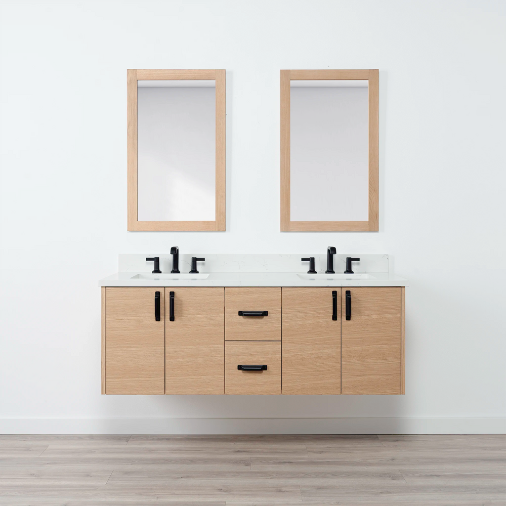 
                  
                    Ashbury 60" Wall Mount Natural White Oak Bathroom Vanity, Double Sink
                  
                