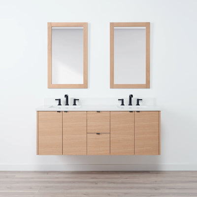 Ashbury 60" Wall Mount Natural White Oak Bathroom Vanity, Double Sink