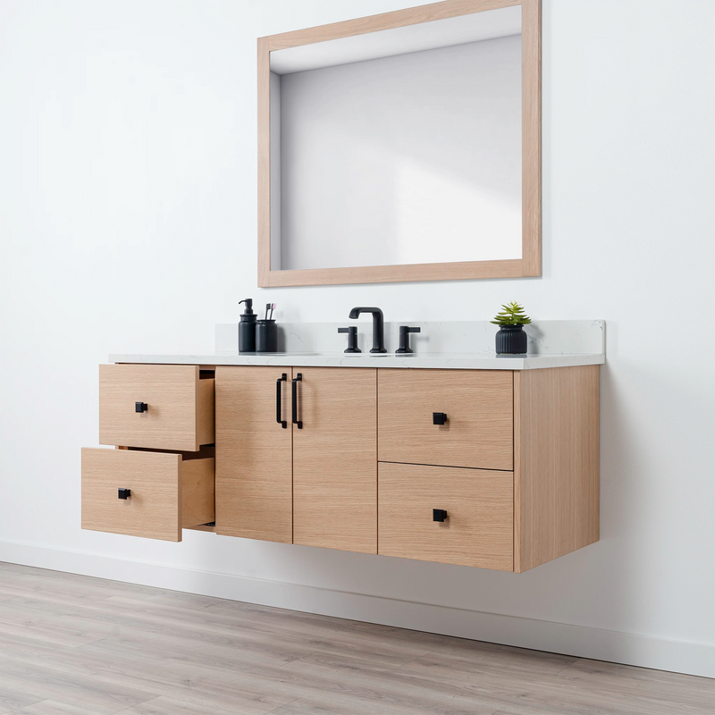 Ashbury 60" Wall Mount Natural White Oak Bathroom Vanity