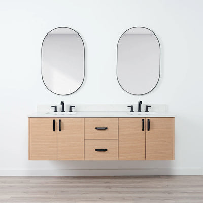 Ashbury 72" Wall Mount Natural White Oak Bathroom Vanity, Double Sink