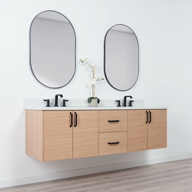 Ashbury 72" Wall Mount Natural White Oak Bathroom Vanity, Double Sink