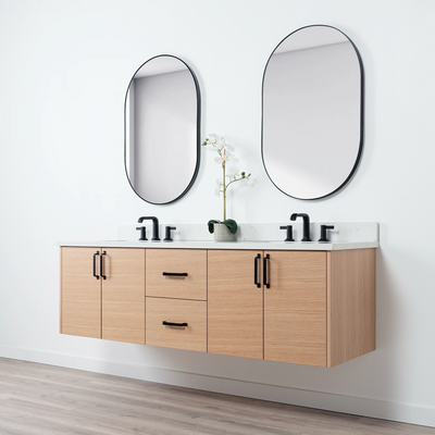 Ashbury 72" Wall Mount Natural White Oak Bathroom Vanity, Double Sink