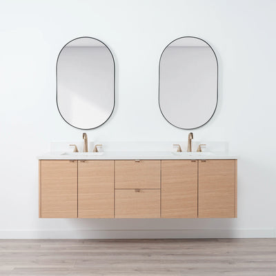 Ashbury 72" Wall Mount Natural White Oak Bathroom Vanity, Double Sink