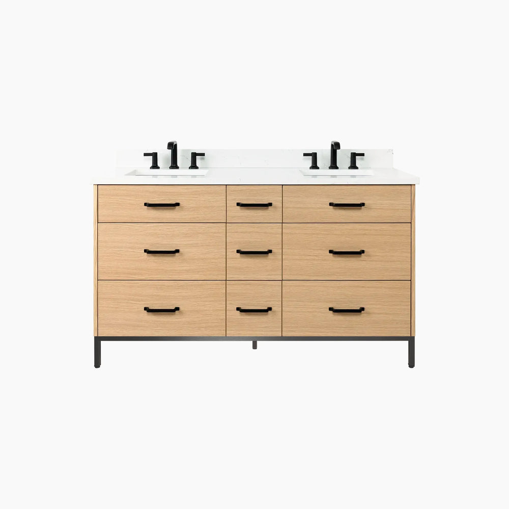 
                  
                    Ashbury 60" Natural White Oak Bathroom Vanity, Double Sink - All Drawers
                  
                