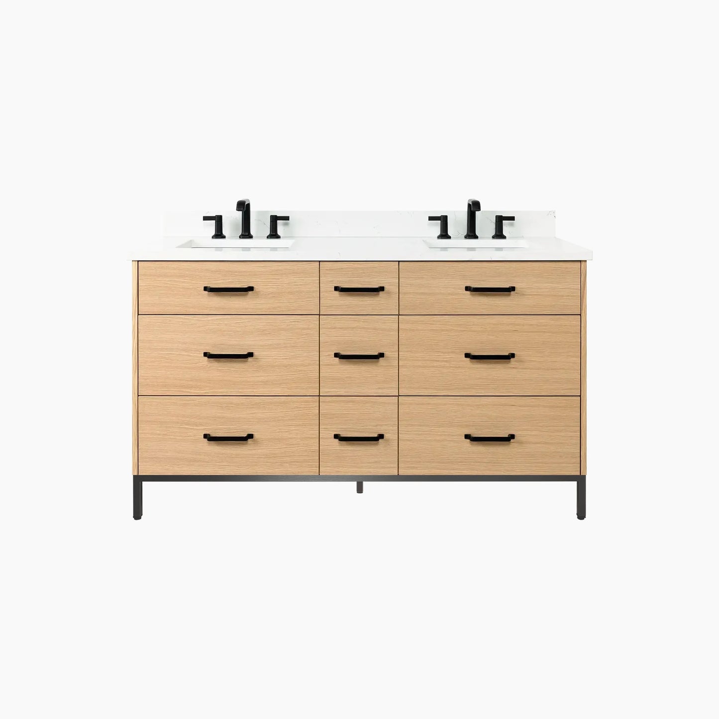 
                  
                    Ashbury 60" Natural White Oak Bathroom Vanity, Double Sink - All Drawers
                  
                