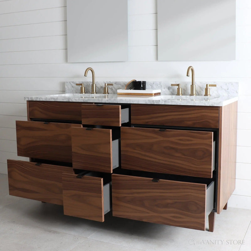 Asher 60", Teodor® Modern American Black Walnut Vanity, Double Sink