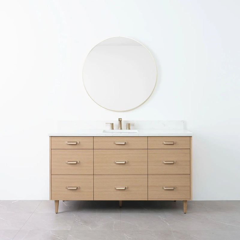 Asher 60" Natural White Oak Bathroom Vanity - Teodor Vanities