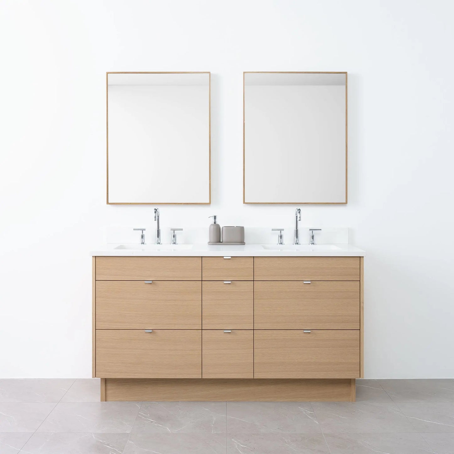 Asher 60" Natural White Oak Bathroom Vanity, Double Sink - Teodor Vanities