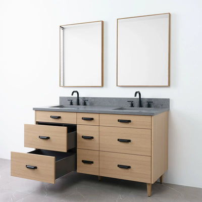 Asher 60" Natural White Oak Bathroom Vanity, Double Sink - Teodor Vanities