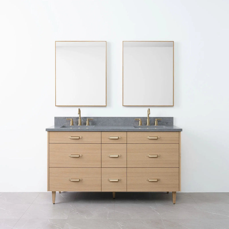 Asher 60" Natural White Oak Bathroom Vanity, Double Sink - Teodor Vanities