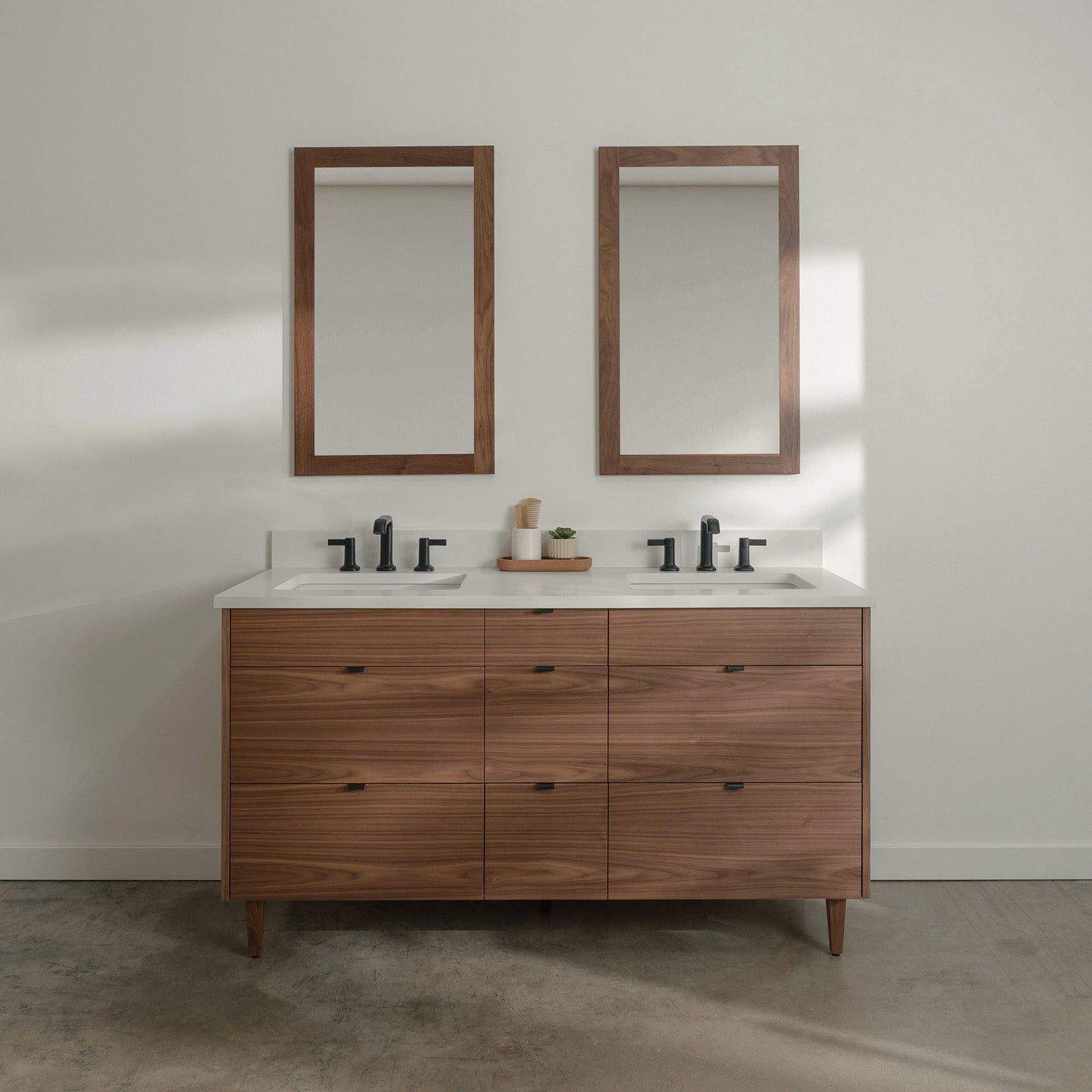 Asher Stainless 60" American Black Walnut Bathroom Vanity, Double Sink